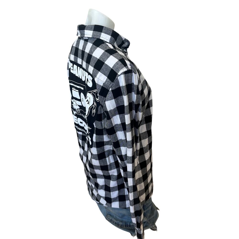 Snoopy Records Plaid Flannel Shirt SMALL Oversize Peanuts Woodstock Unique RARE - Picture 3 of 6